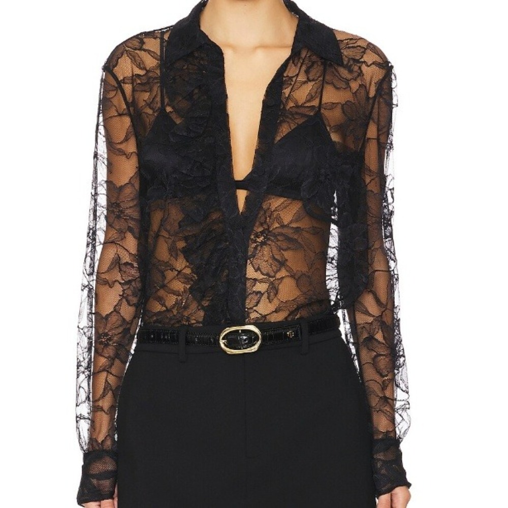 Alexis Luzia Women's Blouse Black Lace Long Sleeve Sheer Top Size S - New